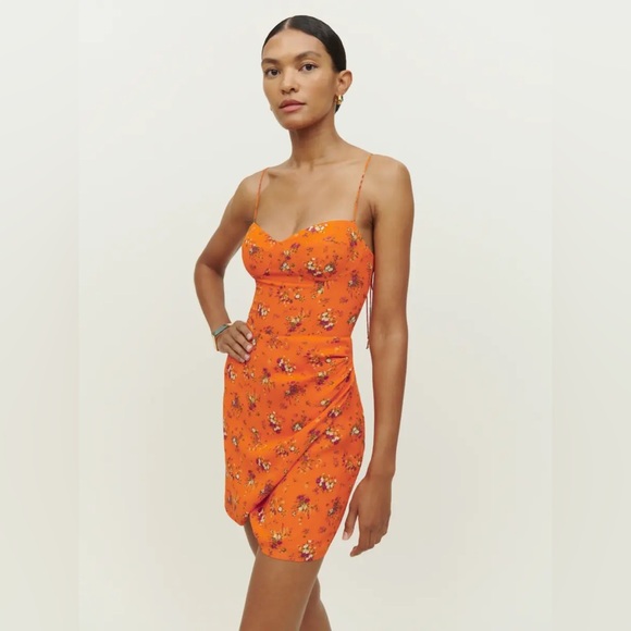 Reformation Dresses & Skirts - NWT Reformation Saoirse August Orange Floral Wrap Mini Dress Size 2 XS